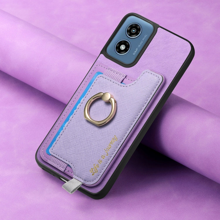 For Motorola Moto G Play 2024 4G Retro Magsafe Cross Leather Ring Holder Card Bag Phone Case(Purple) - Motorola Cases by buy2fix | Online Shopping UK | buy2fix