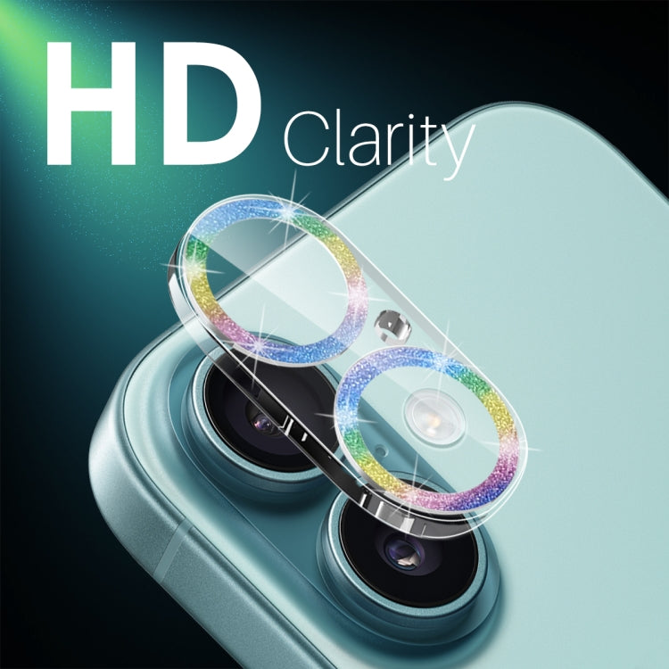 For iPhone 16 / 16 Plus NORTHJO Camera Lens Protector Glitter Ring 3D Tempered Glass Film(Colorful) - iPhone 16 Plus Tempered Glass by NORTHJO | Online Shopping UK | buy2fix