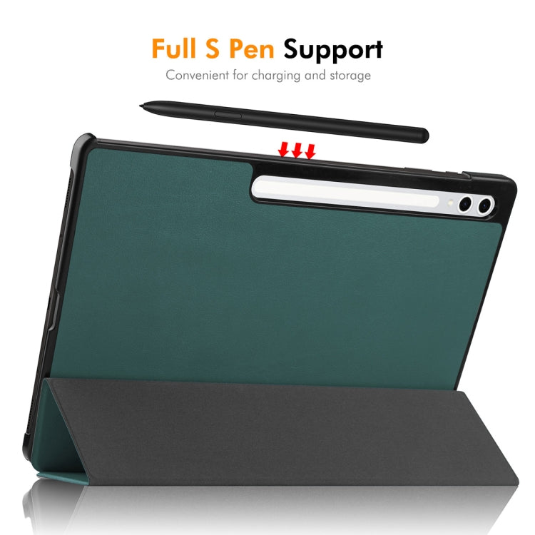 For Samsung Galaxy Tab S10+ / S9+ / S9 FE+ ENKAY Tri-fold Custer Texture Plastic Leather Smart Tablet Case with Pen Slot(Dark Green) - Galaxy Tab S9+ Cases by ENKAY | Online Shopping UK | buy2fix