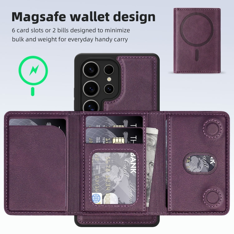 For Samsung Galaxy S25+ 5G Shield Multi-functional MagSafe Card Bag Phone Case(Purple) - Galaxy S25+ 5G Cases by buy2fix | Online Shopping UK | buy2fix