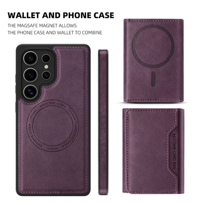 For Samsung Galaxy S25+ 5G Shield Multi-functional MagSafe Card Bag Phone Case(Purple) - Galaxy S25+ 5G Cases by buy2fix | Online Shopping UK | buy2fix