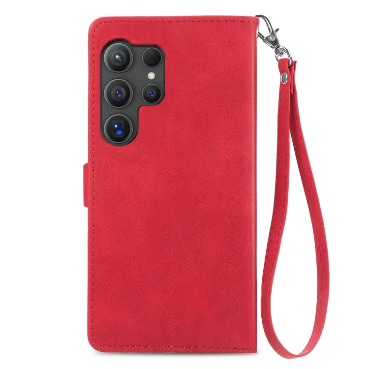 For Samsung Galaxy S25 Ultra 5G Embossed Flower Zipper Leather Phone Case(Red) - Galaxy S25 Ultra 5G Cases by buy2fix | Online Shopping UK | buy2fix