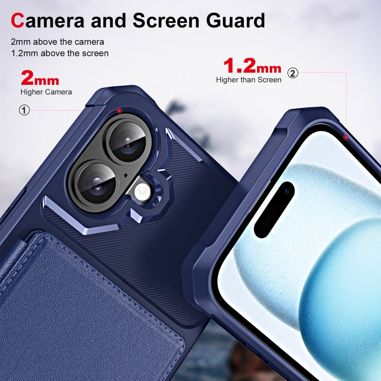 For iPhone 16 ENKAY Hat-Prince Card Slot Wallet TPU Back Leather Phone Case with Lens Film(Dark Blue) - iPhone 16 Cases by ENKAY | Online Shopping UK | buy2fix