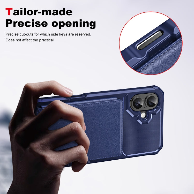 For iPhone 16 ENKAY Hat-Prince Card Slot Wallet TPU Back Leather Phone Case with Lens Film(Cyan) - iPhone 16 Cases by ENKAY | Online Shopping UK | buy2fix