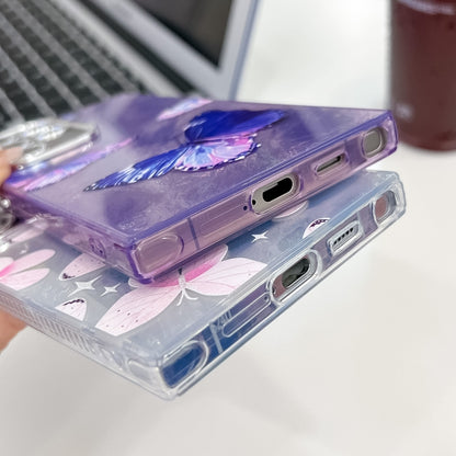 For Samsung Galaxy S25 5G Plating Texture Butterfly TPU Phone Case with Glitter Lens Film(Purple Butterflies HU4) - Galaxy S25 5G Cases by buy2fix | Online Shopping UK | buy2fix