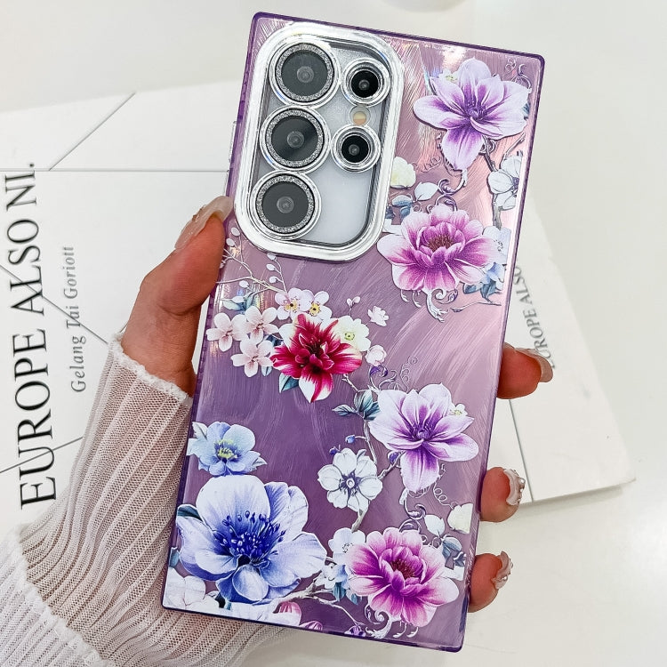 For Samsung Galaxy S25 Ultra 5G Electroplating Flowers Plants Texture TPU Phone Case(Purple Flowers FL1) - Galaxy S25 Ultra 5G Cases by buy2fix | Online Shopping UK | buy2fix