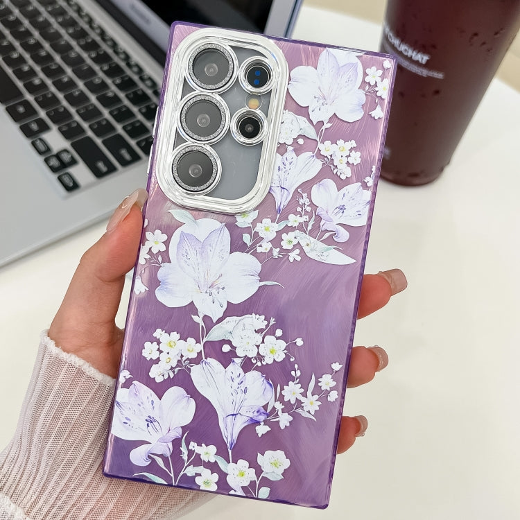 For Samsung Galaxy S25 Ultra 5G Electroplating Flowers Plants Texture TPU Phone Case(Pale Purple Flower FL11) - Galaxy S25 Ultra 5G Cases by buy2fix | Online Shopping UK | buy2fix