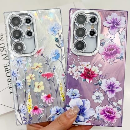 For Samsung Galaxy S25 Ultra 5G Electroplating Flowers Plants Texture TPU Phone Case(Purple Flowers FL1) - Galaxy S25 Ultra 5G Cases by buy2fix | Online Shopping UK | buy2fix