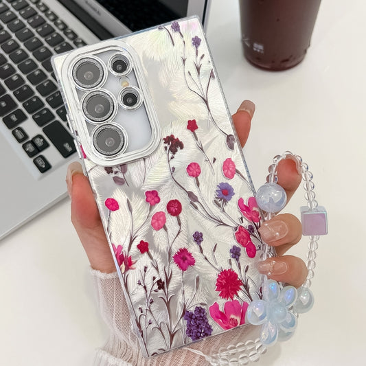 For Samsung Galaxy S25 Ultra 5G Electroplating Flowers Plants Texture Wristband TPU Phone Case(Carnation FL7) - Galaxy S25 Ultra 5G Cases by buy2fix | Online Shopping UK | buy2fix