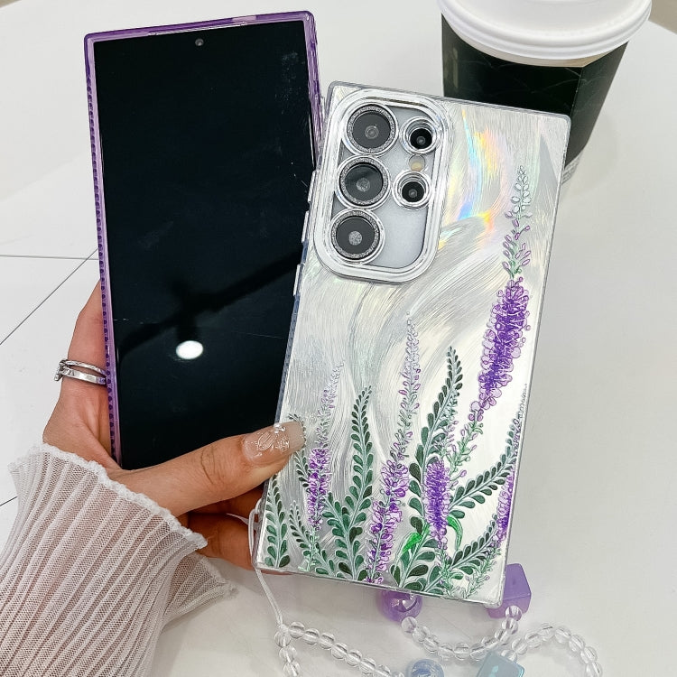 For Samsung Galaxy S25 Ultra 5G Electroplating Flowers Plants Texture Wristband TPU Phone Case(Pale Purple FlowerFL11) - Galaxy S25 Ultra 5G Cases by buy2fix | Online Shopping UK | buy2fix