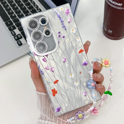 For Samsung Galaxy S25 Ultra 5G Electroplating Flower Texture Wristband TPU Phone Case(Purple Wildflowers SH1) - Galaxy S25 Ultra 5G Cases by buy2fix | Online Shopping UK | buy2fix