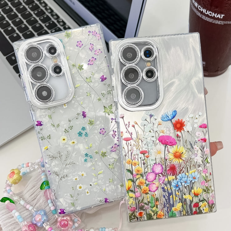 For Samsung Galaxy S25+ 5G Electroplating Flower Texture Wristband TPU Phone Case(Purple Wildflowers SH1) - Galaxy S25+ 5G Cases by buy2fix | Online Shopping UK | buy2fix