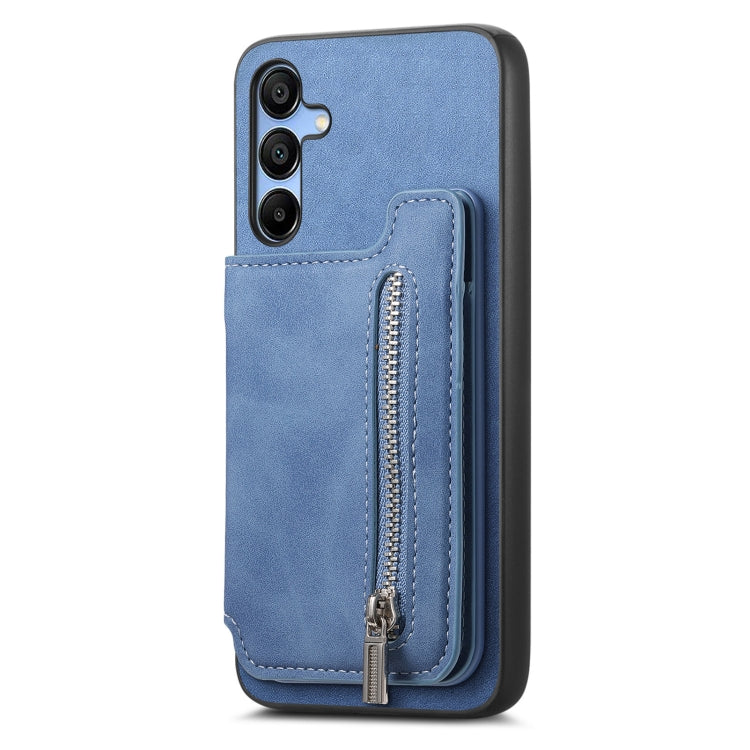 For Samsung Galaxy S25 5G Retro MagSafe Zipper Wallet Card Bag Back Phone Case(Blue) - Galaxy S25 5G Cases by buy2fix | Online Shopping UK | buy2fix