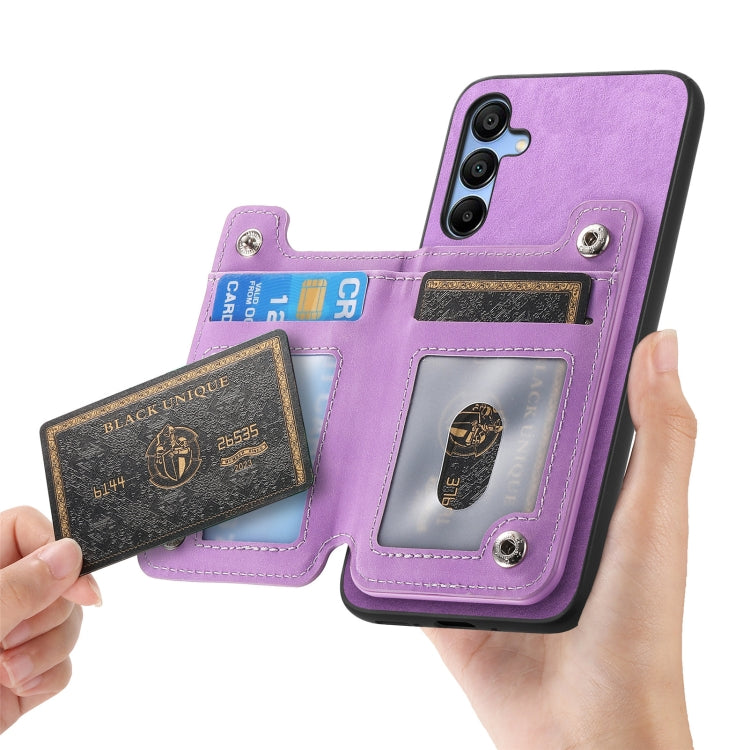 For Samsung Galaxy S25 5G Retro MagSafe Zipper Wallet Card Bag Back Phone Case(Purple) - Galaxy S25 5G Cases by buy2fix | Online Shopping UK | buy2fix