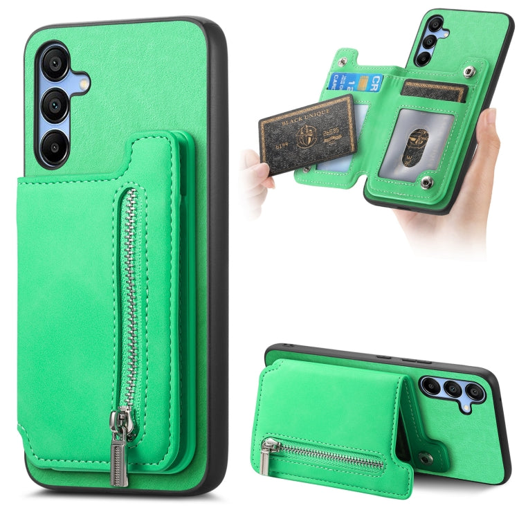 For Samsung Galaxy S25 5G Retro MagSafe Zipper Wallet Card Bag Back Phone Case(Green) - Galaxy S25 5G Cases by buy2fix | Online Shopping UK | buy2fix