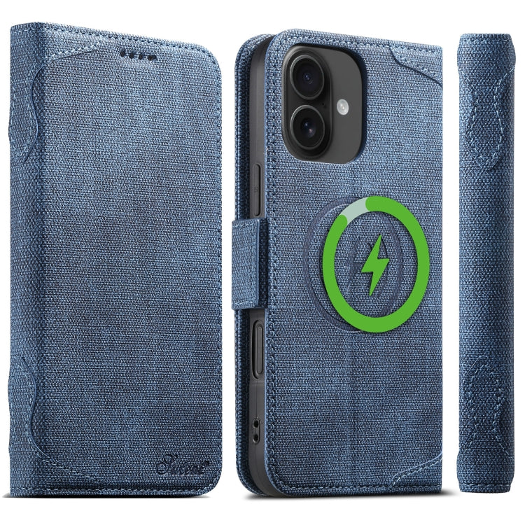 For iPhone 16 Suteni J07 Multi-functional Horizontal MagSafe Denim Leather Phone Case(Blue) - iPhone 16 Cases by Suteni | Online Shopping UK | buy2fix