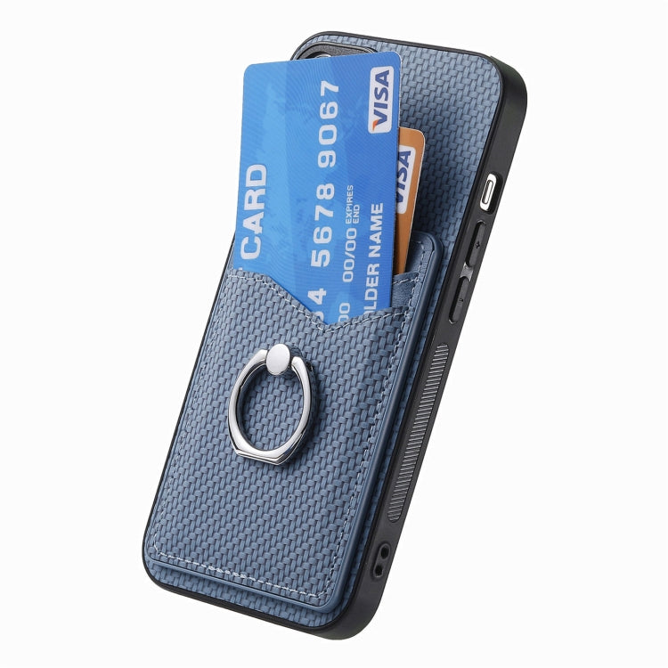 For Samsung Galaxy S25+ 5G Carbon Fiber Card Wallet Ring Phone Case(Blue) - Galaxy S25+ 5G Cases by buy2fix | Online Shopping UK | buy2fix