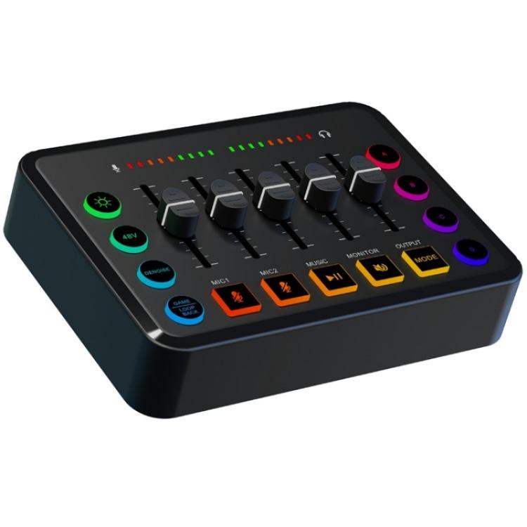 F9 48V Live Streaming Sound Card Audio Mixer Power Voice Changer with RGB Light(Black) - Live Sound Effects Processors by buy2fix | Online Shopping UK | buy2fix