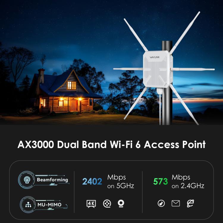 WAVLINK WN588HX3 AX3000 Outdoor WiFi Extender with 6 Antennas Dual Band WiFi Repeater, Plug:EU Plug - Wireless Routers by WAVLINK | Online Shopping UK | buy2fix