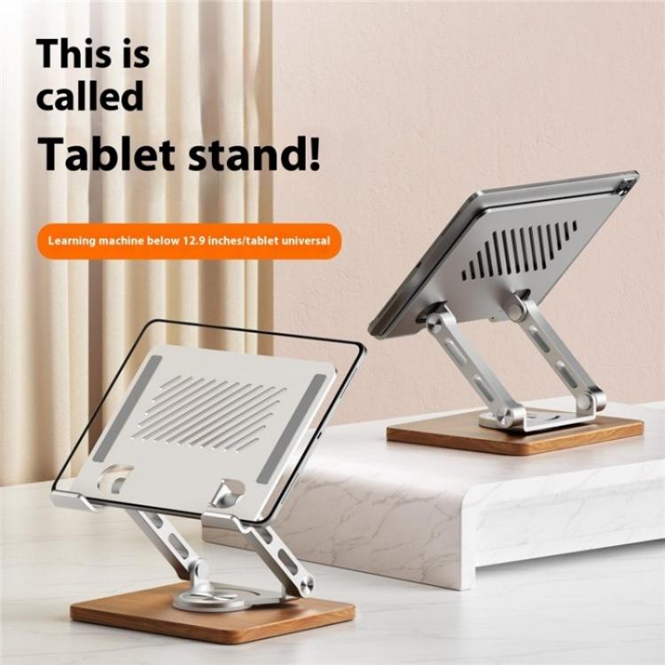 J27 Desktop Foldable Rotating Wooden Base Tablets Laptops Metal Cooling Holder(Grey) - Laptop Stand by buy2fix | Online Shopping UK | buy2fix