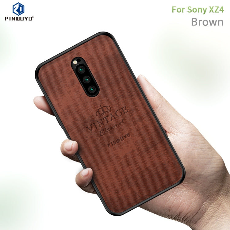 PINWUYO Shockproof Waterproof Full Coverage TPU + PU Cloth+Anti-shock Cotton Protective Case  for Sony Xperia 1 / Xperia XZ4(Brown) - Sony Cases by 1 | Online Shopping UK | buy2fix