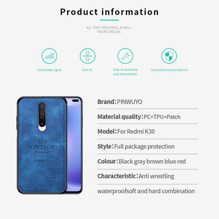 For Xiaomi Redmi K30 PINWUYO Zun Series PC + TPU + Skin Waterproof And Anti-fall All-inclusive Protective Shell(Blue) - Xiaomi Cases by PINWUYO | Online Shopping UK | buy2fix