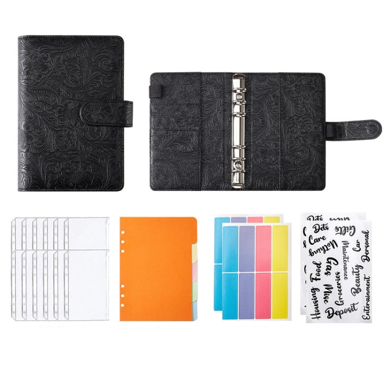 A6 YMX-007 PU Leather Budget Binder Notebook Embossed Model Handbook(Dark Black) - Notebooks by buy2fix | Online Shopping UK | buy2fix