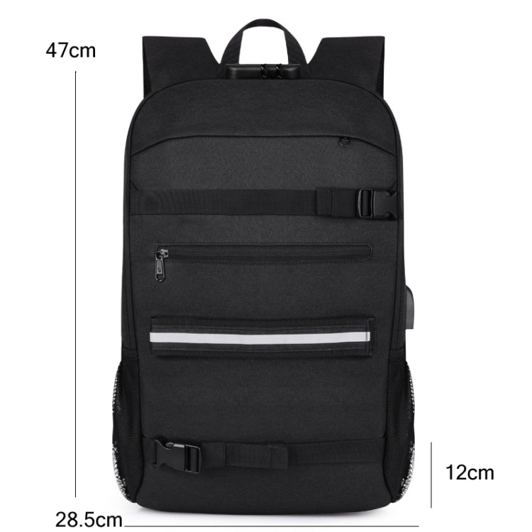 16 inch Men Business Large-Capacity Backpack With USB Charging Anti-Theft Lock Skateboard Bag(Black) - Double-shoulder Bags by buy2fix | Online Shopping UK | buy2fix