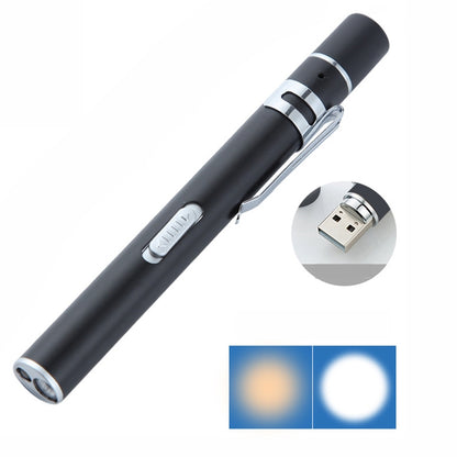 Flashlight Pupil Pen Light Yellow White Dual Light Source Dental Light LED Stainless Steel Morning Inspection Light(Black) - LED Flashlight by buy2fix | Online Shopping UK | buy2fix