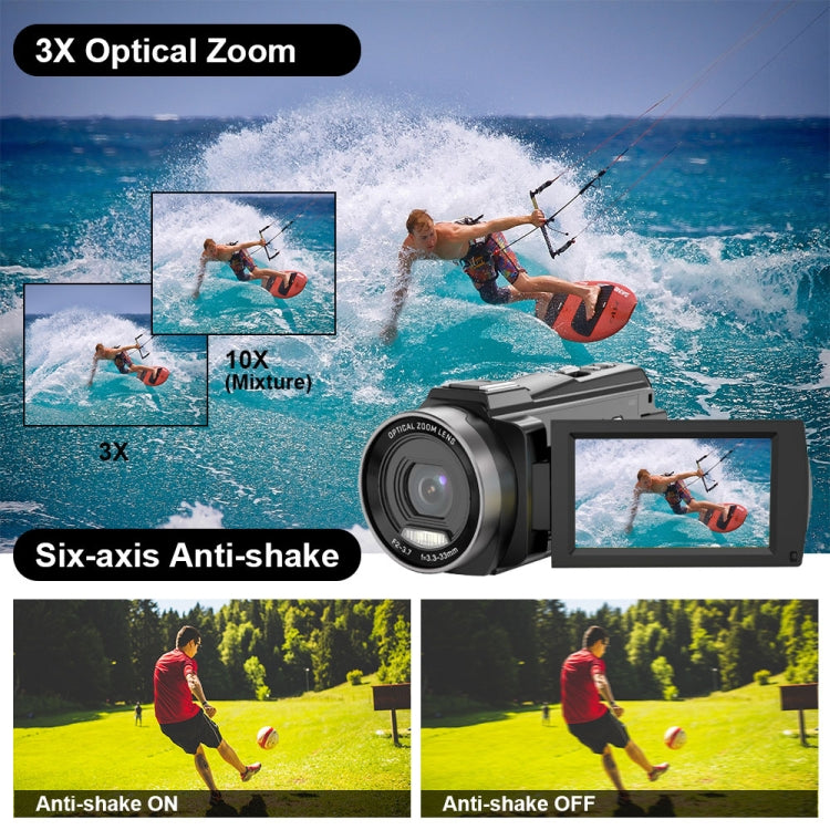 HDV265K 5K 30FPS 3.0-Inch HD Digital 3X Optical Zoom Outdoor Sports DV Camera EU Plug(Black) - Video Cameras by buy2fix | Online Shopping UK | buy2fix