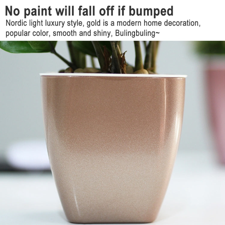 Imitation Metal Colorful Water Storage Plastic Flowerpot, Size: G109 Medium Pot(Square Rose Gold) - Flower Pots & Planters by buy2fix | Online Shopping UK | buy2fix