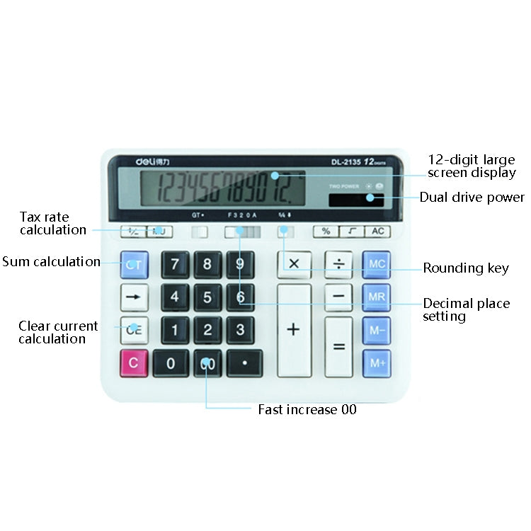 Deli 2135 Computer Keyboard Calculator Big Button Bank Office Finance Accounting Solar Calculator(White) - Calculator by Deli | Online Shopping UK | buy2fix