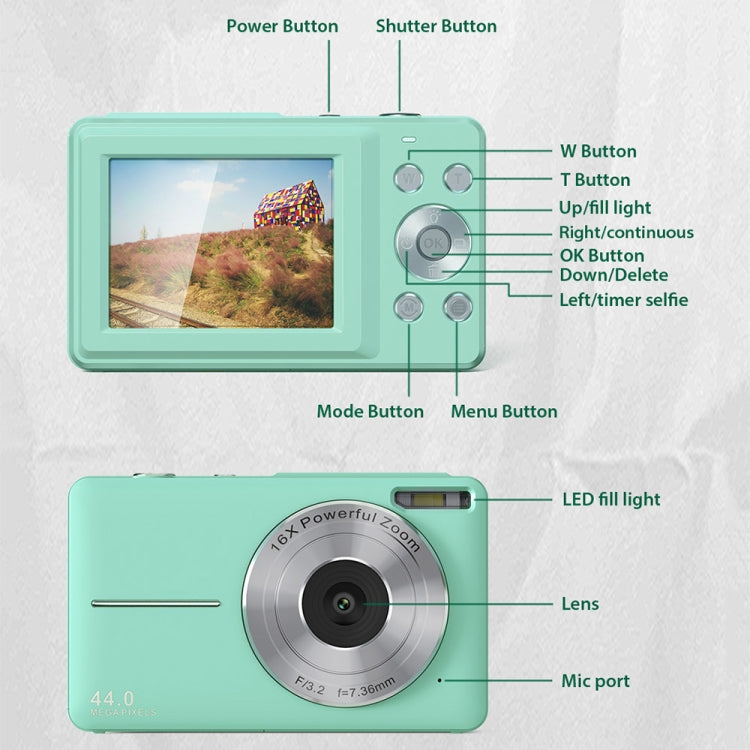 DC403L-AF 2.4-Inch 16X Zoom HD Digital Camera Mini Children Photography Camera EU Plug(Green+32G) - Children Cameras by buy2fix | Online Shopping UK | buy2fix