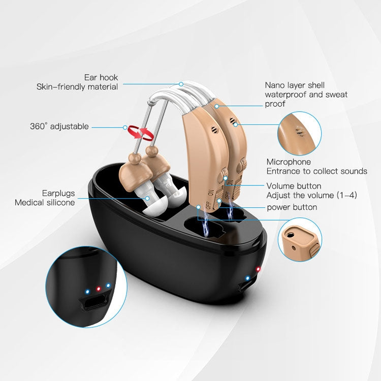 Elderly Use Can Charge Sound Amplifier Hearing Aid, Specification: US Plug(Blue Double Machine+Black Charging Bin) - Hearing Aids by buy2fix | Online Shopping UK | buy2fix