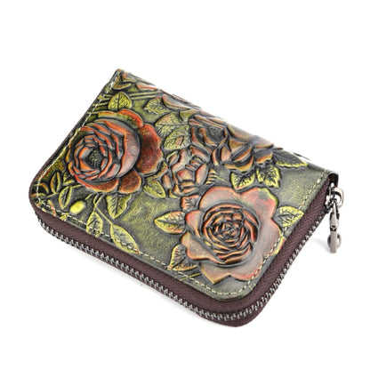 Zip Multi-card Hand-painted Organ Leather Card Holder(Green) - Card & Passport Bags by buy2fix | Online Shopping UK | buy2fix