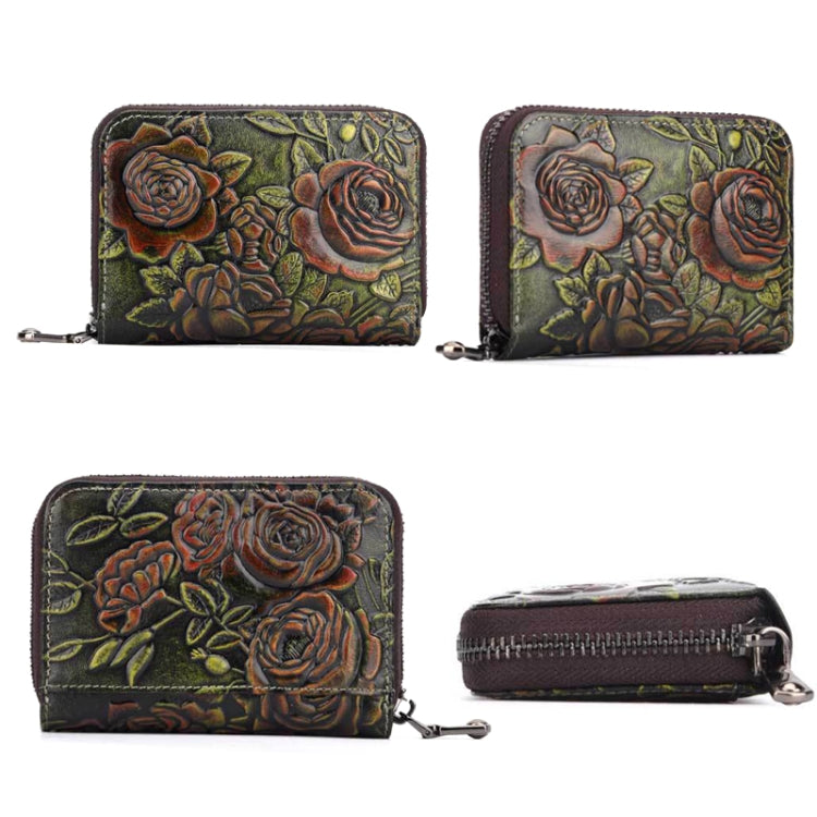 Zip Multi-card Hand-painted Organ Leather Card Holder(Green) - Card & Passport Bags by buy2fix | Online Shopping UK | buy2fix