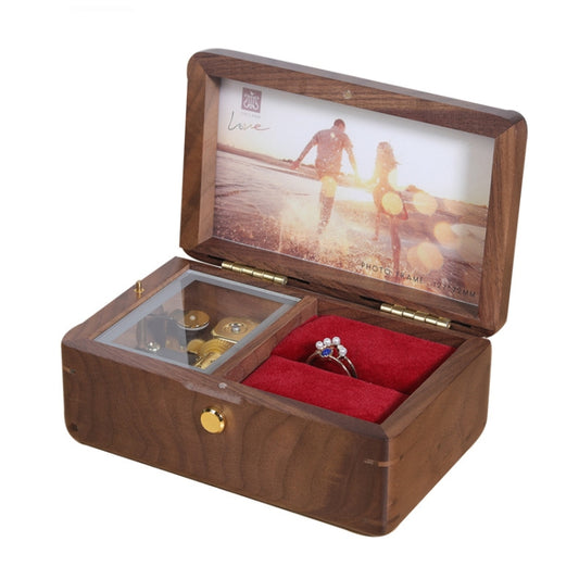 Wooden Jewelry Storage Music Box with Photo Frame Function, Spec: Walnut+Rings Flannel - Music Box by buy2fix | Online Shopping UK | buy2fix
