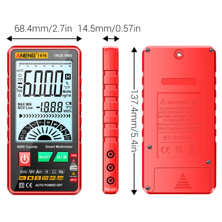 ANENG 616 Automatic High-precision Digital Display Capacitance Multimeter, Color: Red(Color Box) - Digital Multimeter by ANENG | Online Shopping UK | buy2fix