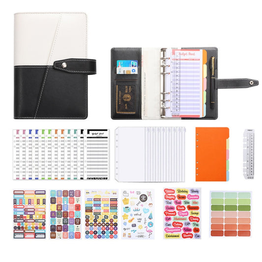 A6 YMX-012 PU Leather Budget Binder Notebook Macaron Color Matching Handbook(White+Black) - Notebooks by buy2fix | Online Shopping UK | buy2fix