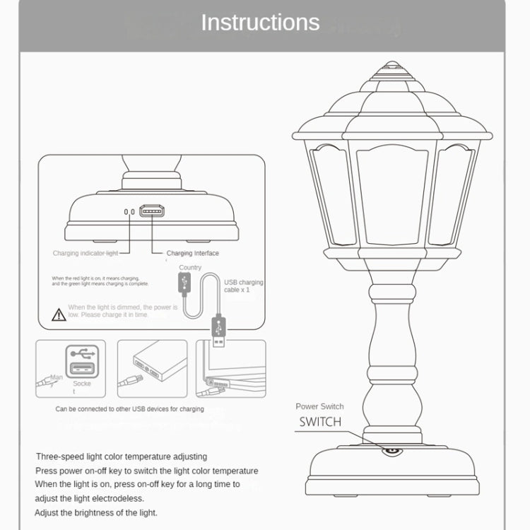 GIVELONG Retro Table Lamp USB Charging Small Night Light, Style: 322-1 Red - Bedside Light by GIVELONG | Online Shopping UK | buy2fix