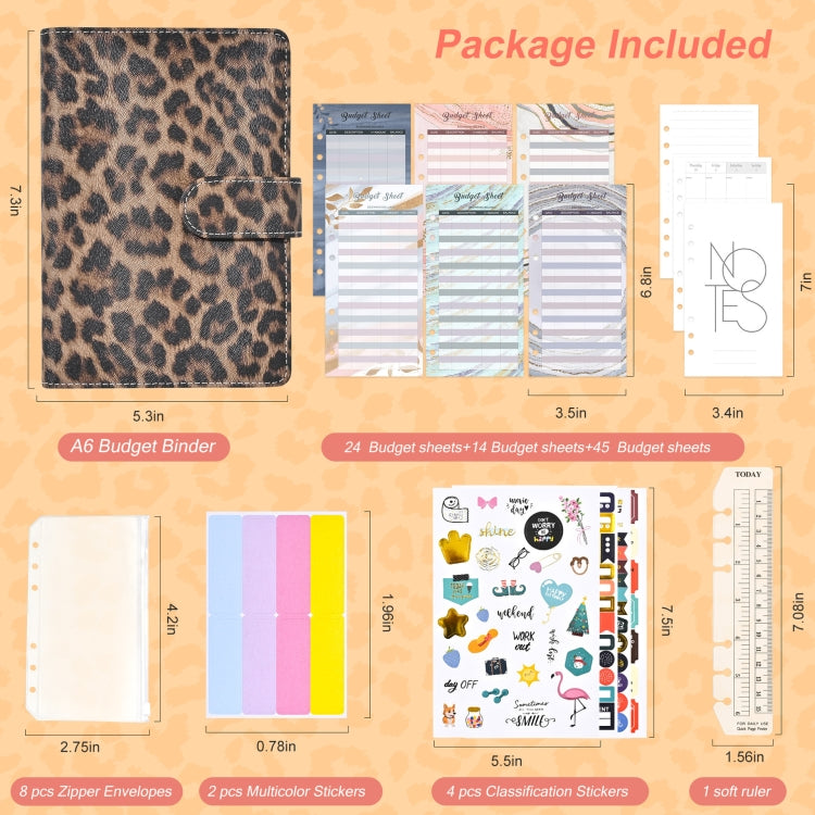 A6 Leopard Print Cash Budget Notebook  Loose Leaf Financial Management Notepad(Light Brown) - Notebooks by buy2fix | Online Shopping UK | buy2fix