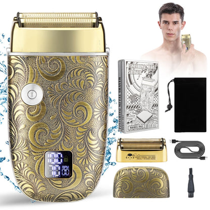 Men Electric Shaver Full Metal Body Reciprocating Shaver(Gold+Knife Net) - Electric Shavers by buy2fix | Online Shopping UK | buy2fix