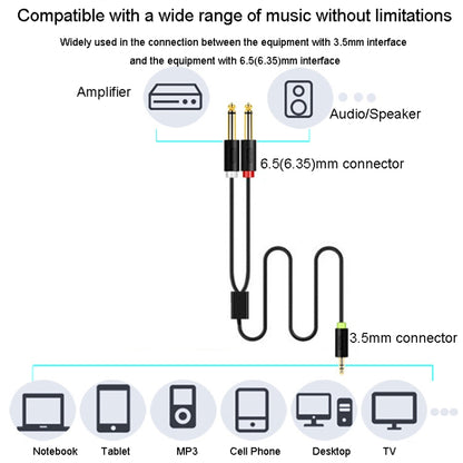 JINGHUA 3.5mm To Dual 6.5mm Audio Cable 1 In 2 Dual Channel Mixer Amplifier Audio Cable, Length: 10m - Aux Cable by JINGHUA | Online Shopping UK | buy2fix