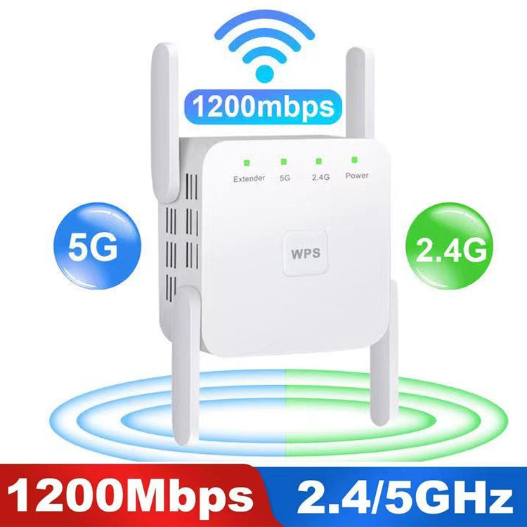 1200Mbps 2.4G / 5G WiFi Extender Booster Repeater Supports Ethernet Port Black UK Plug - Broadband Amplifiers by buy2fix | Online Shopping UK | buy2fix