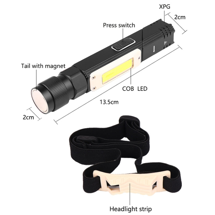 XPG+COB Red White Light USB Rechargeable Folding Strong Light Flashlight, Style: 3189B Small With Headlight Belt - Headlamp by buy2fix | Online Shopping UK | buy2fix