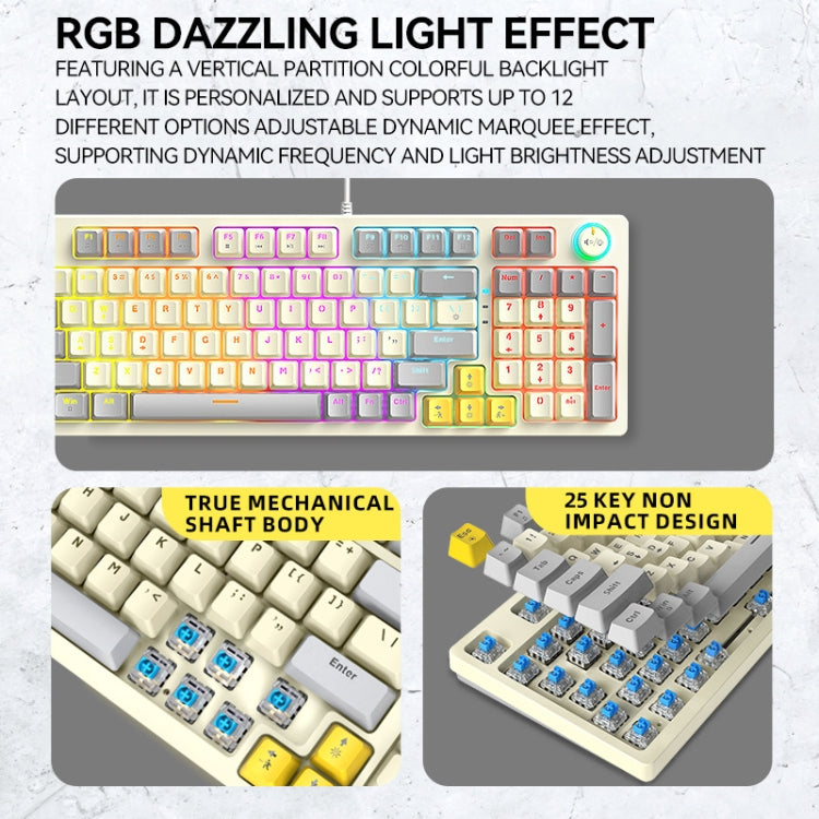 T-WOLF T50 97-keys RGB Luminous Color-Matching Game Mechanical Keyboard with Knob, Color: White B - Wired Keyboard by T-WOLF | Online Shopping UK | buy2fix