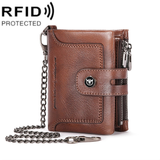 BULL CAPTAIN 088 RFID Anti-Theft Zipper Buckle Multi-Card Slot Cowhide Vertical Wallet(Coffee) - Antimagnetic RFID Package by BULL CAPTAIN | Online Shopping UK | buy2fix