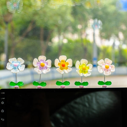 5pcs /Set Cute Cartoon Flower Car Shaking Ornament Car Dashboard Decoration, Style: Transparent Green Leaf - Ornaments by buy2fix | Online Shopping UK | buy2fix