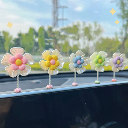 5pcs /Set Cute Cartoon Flower Car Shaking Ornament Car Dashboard Decoration, Style: Transparent Green Leaf - Ornaments by buy2fix | Online Shopping UK | buy2fix