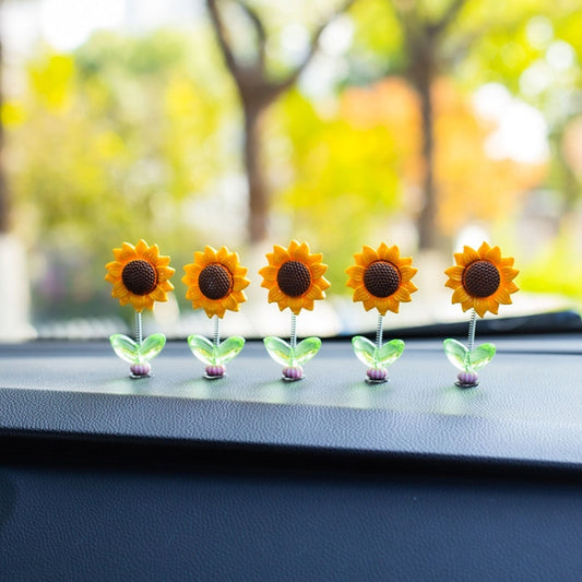 5pcs /Set Cute Sunflower Car Ornament Car Center Console Shaking Flowers Decoration, Style: A Model Transparent Leaves - Ornaments by buy2fix | Online Shopping UK | buy2fix